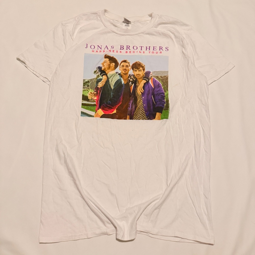 Jonas Brothers Graphic T-Shirt Mens L White 2019 Happiness Begins Tour Concert